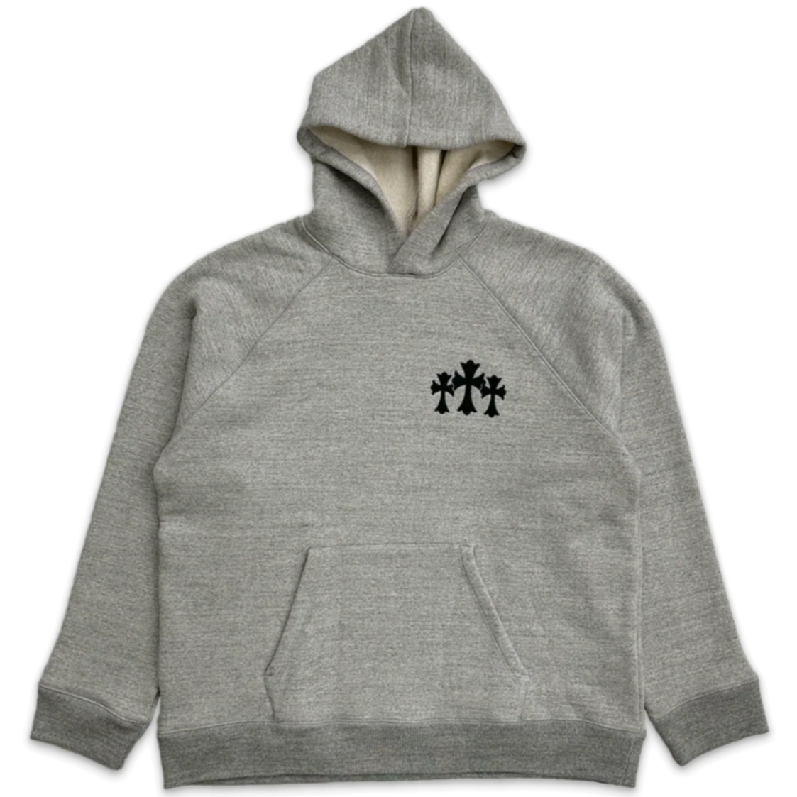 Triple Cross CH Logo Embroidered Hoodie Grey