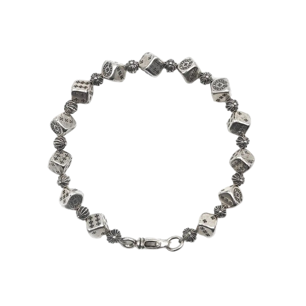 Silver Dice Cross Bracelet