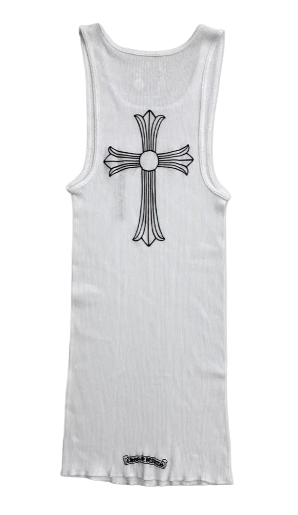 Vertical Cross Logo Tank Top White Black