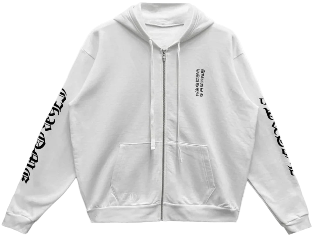 Vertical Logo White Zip-Up Hoodie