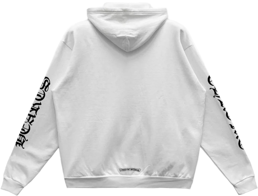 Vertical Logo White Zip-Up Hoodie