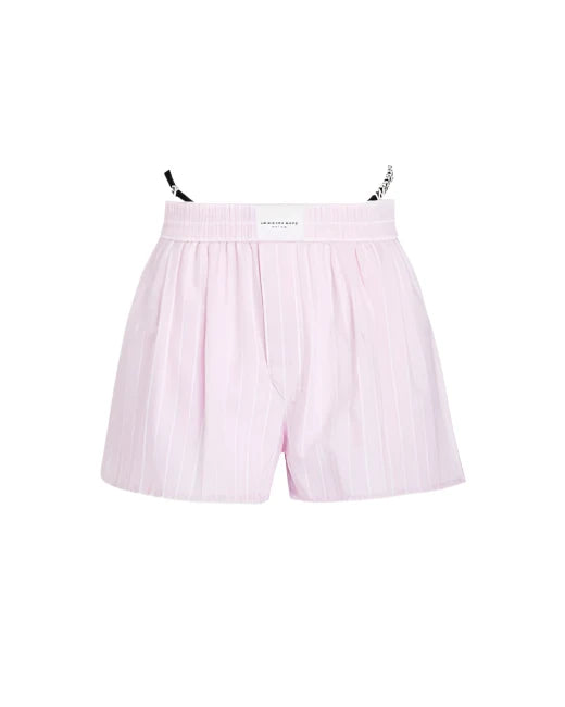 Women's Pink Embellished Striped Cotton-oxford Shorts