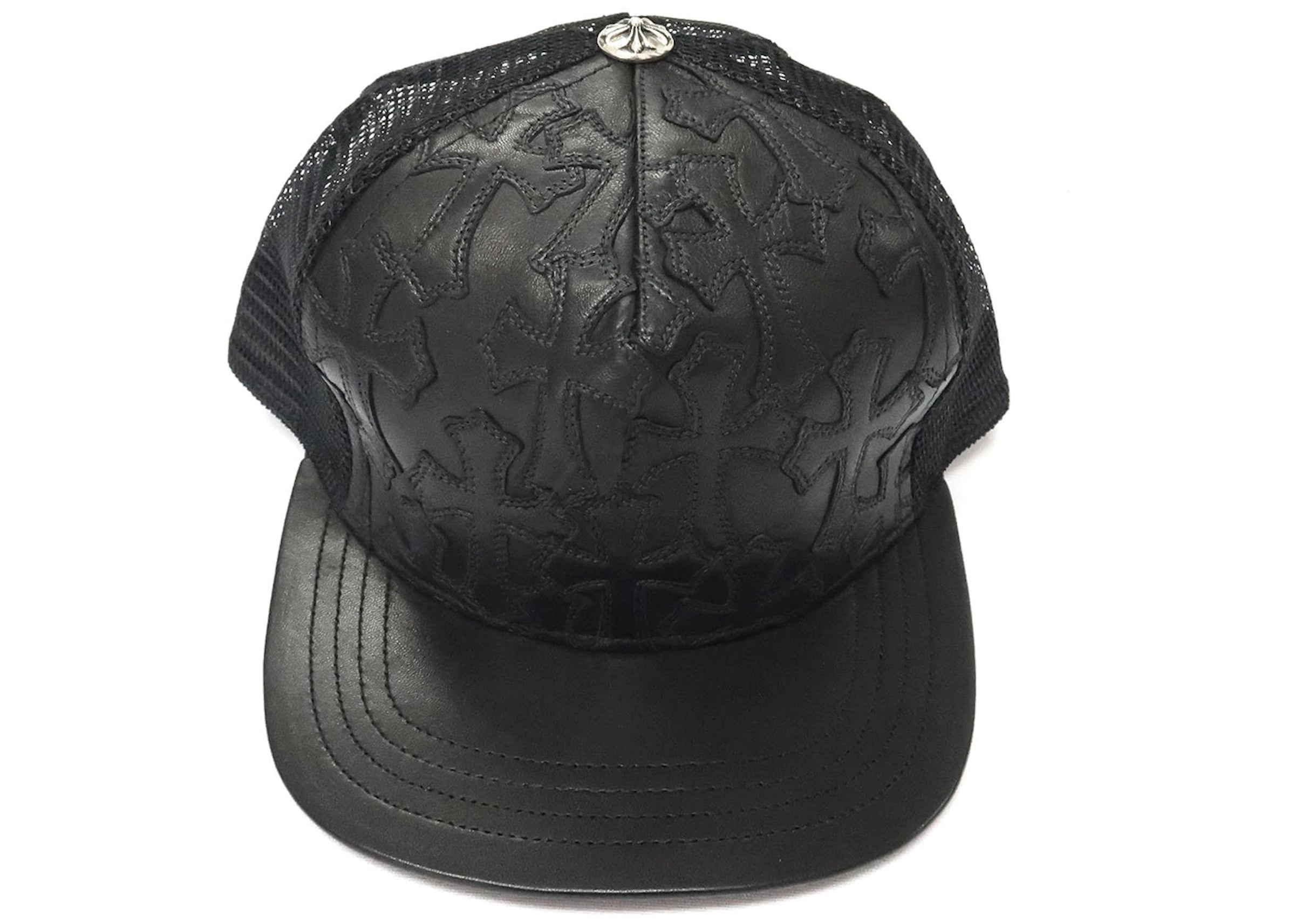 Cemetery Cross Leather Stitched Trucker Hat Black