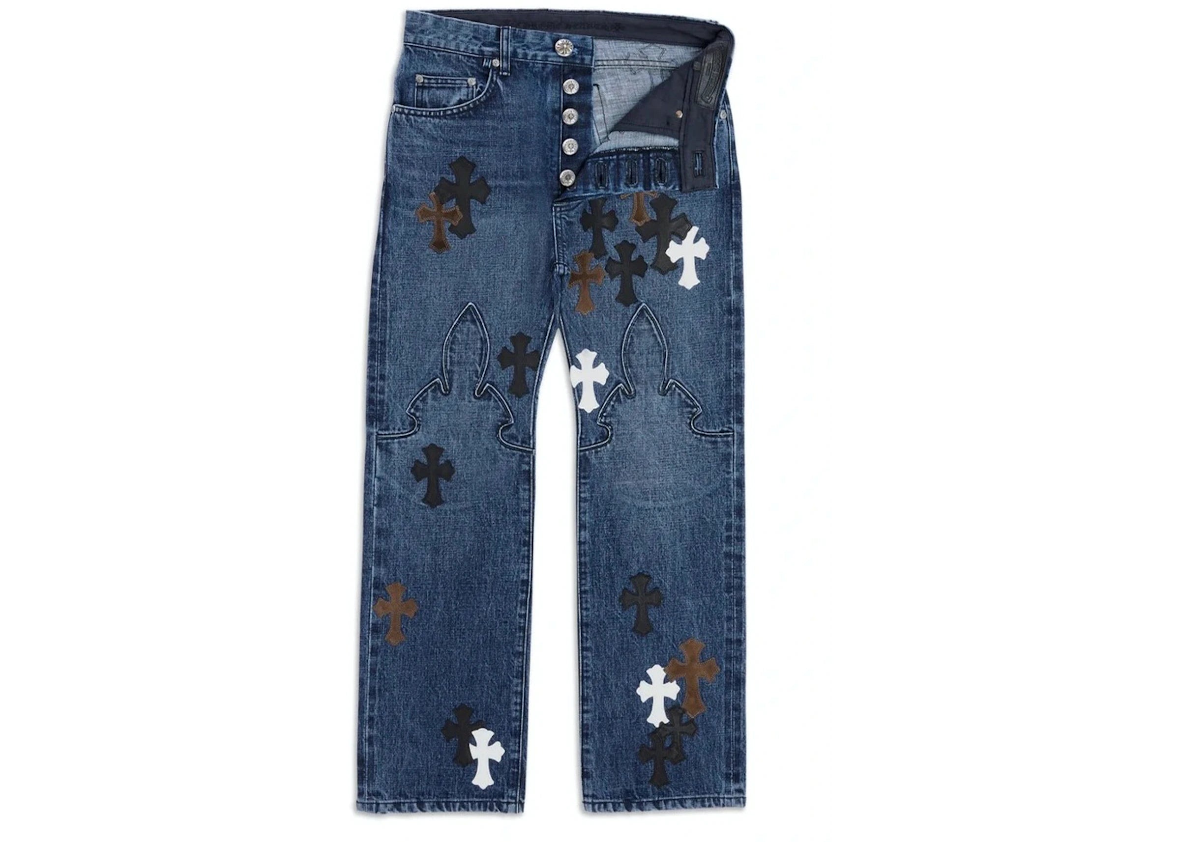 Fleur Knee Cross Patch Jeans Blue