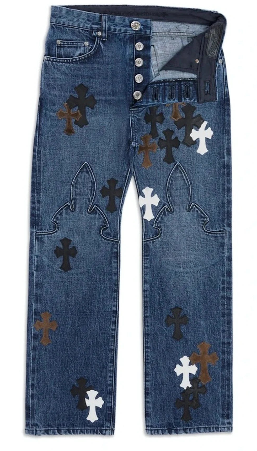 Fleur Knee Cross Patch Jeans Blue
