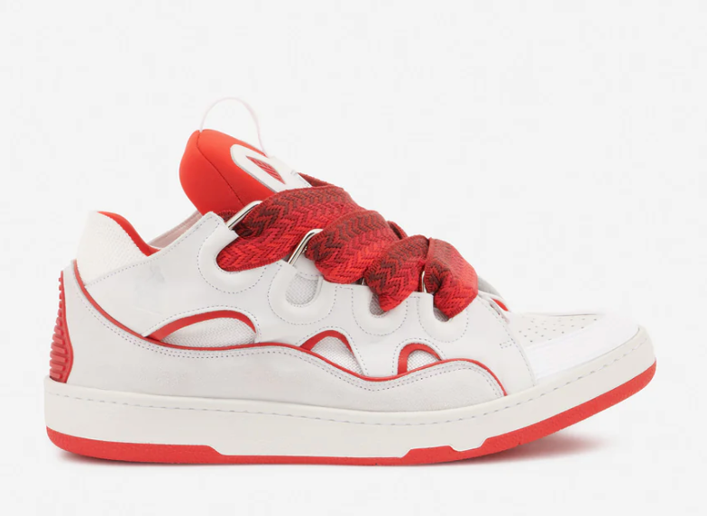 White/Red Leather Curb Sneaker