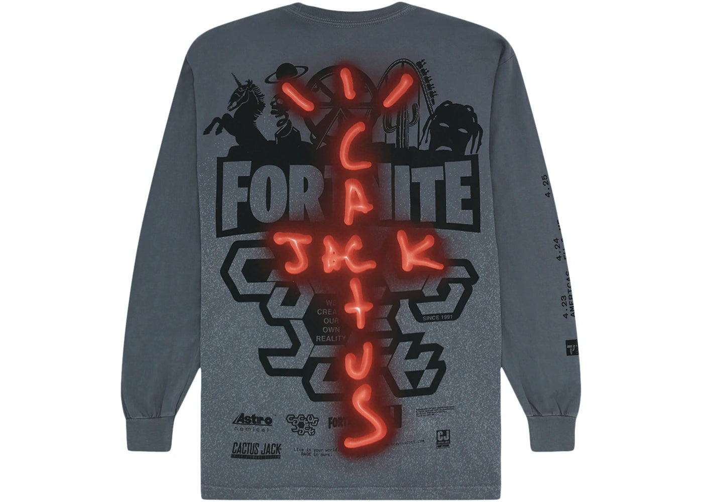 Travis Scott x Fortnite Back Bling L/S Tee Washed Grey